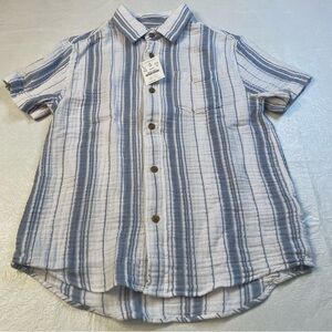Crewcuts Boys Size 10 Blue and White Striped Gauze Button Down Shirt- NWT
